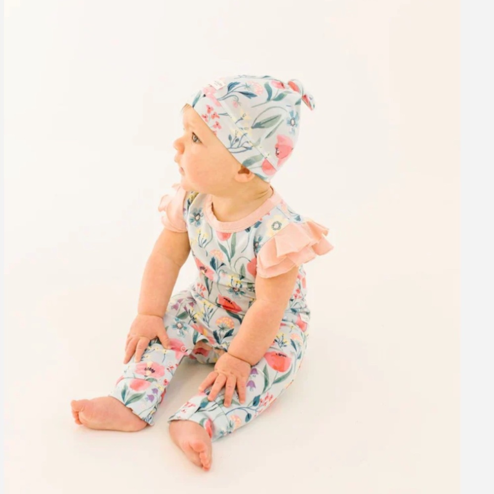 EUC Loulou Lollipop Vancouver Girls Bluebell Ruffle Floral Romper Size 3-6 mo